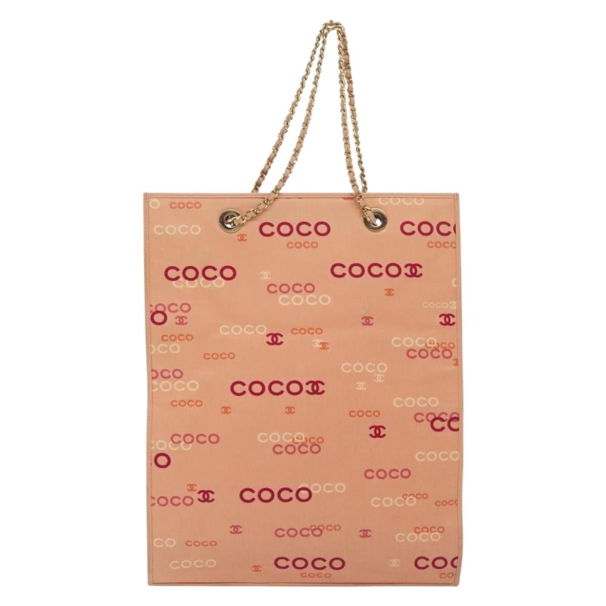 CHANEL Tote Bag Canvas Pink Gold CC Auth gh685