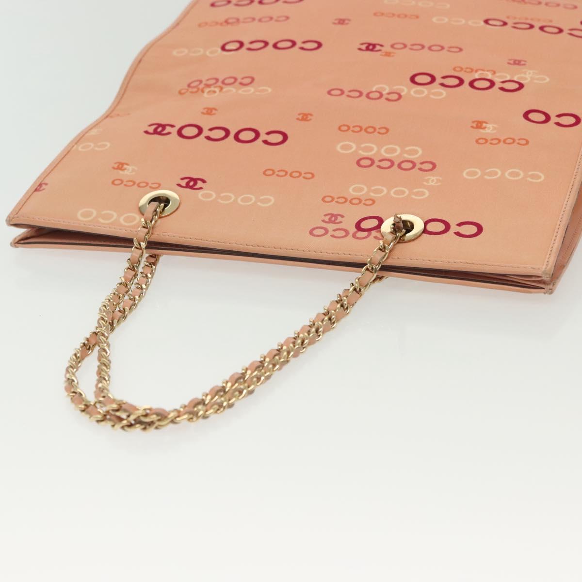 CHANEL Tote Bag Canvas Pink Gold CC Auth gh685