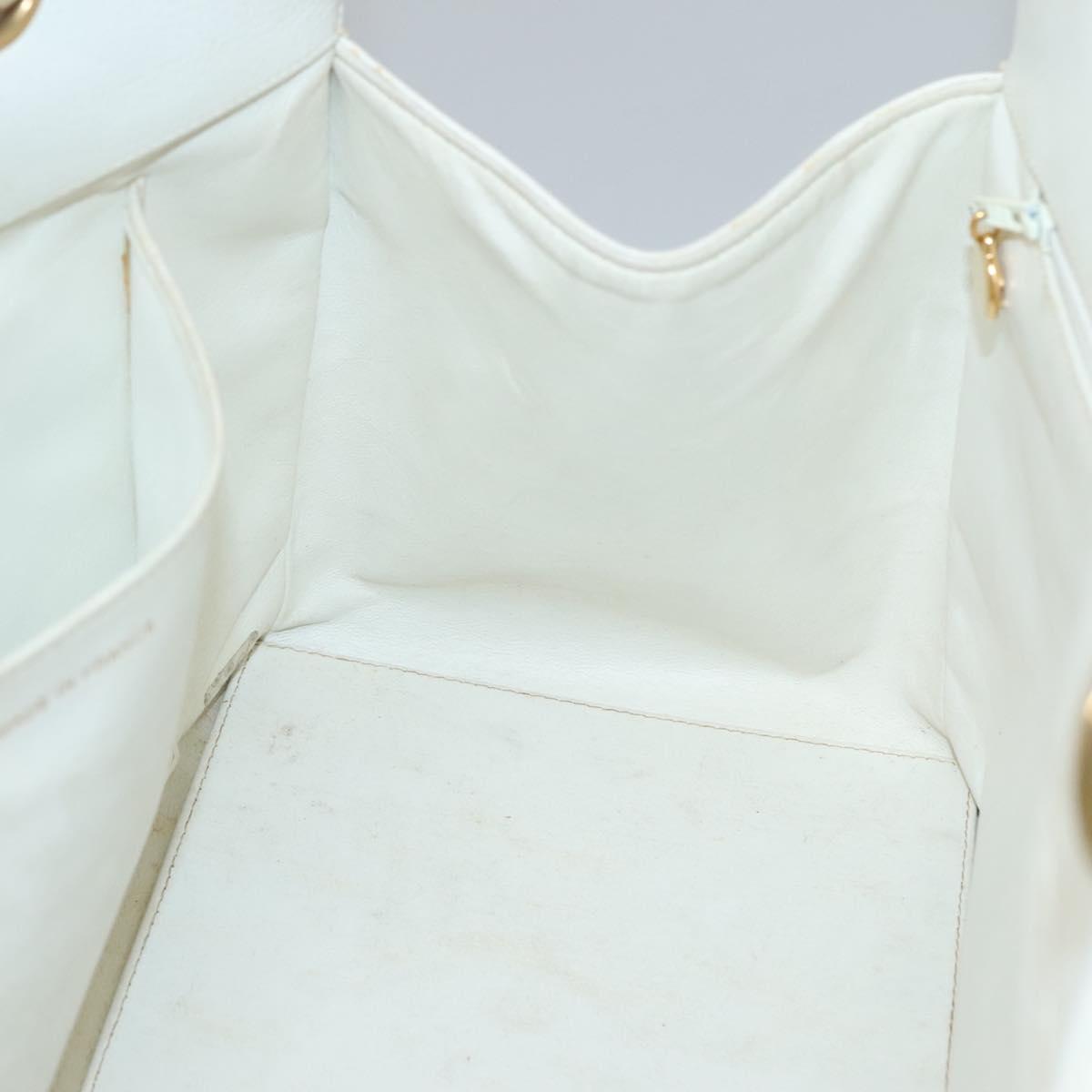 CHANEL COCO Mark Chain Hand Bag Caviar Skin White Gold CC Auth gh687