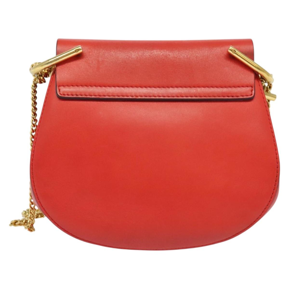 Chloe Chain Drew Shoulder Bag Suede Leather Red Gold Auth gh688