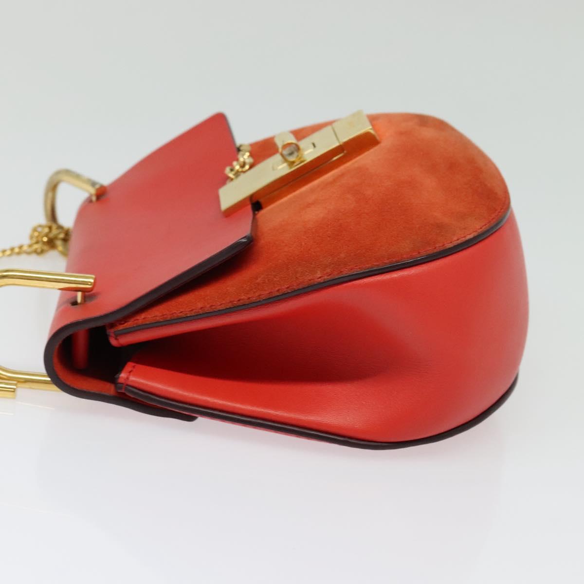 Chloe Chain Drew Shoulder Bag Suede Leather Red Gold Auth gh688