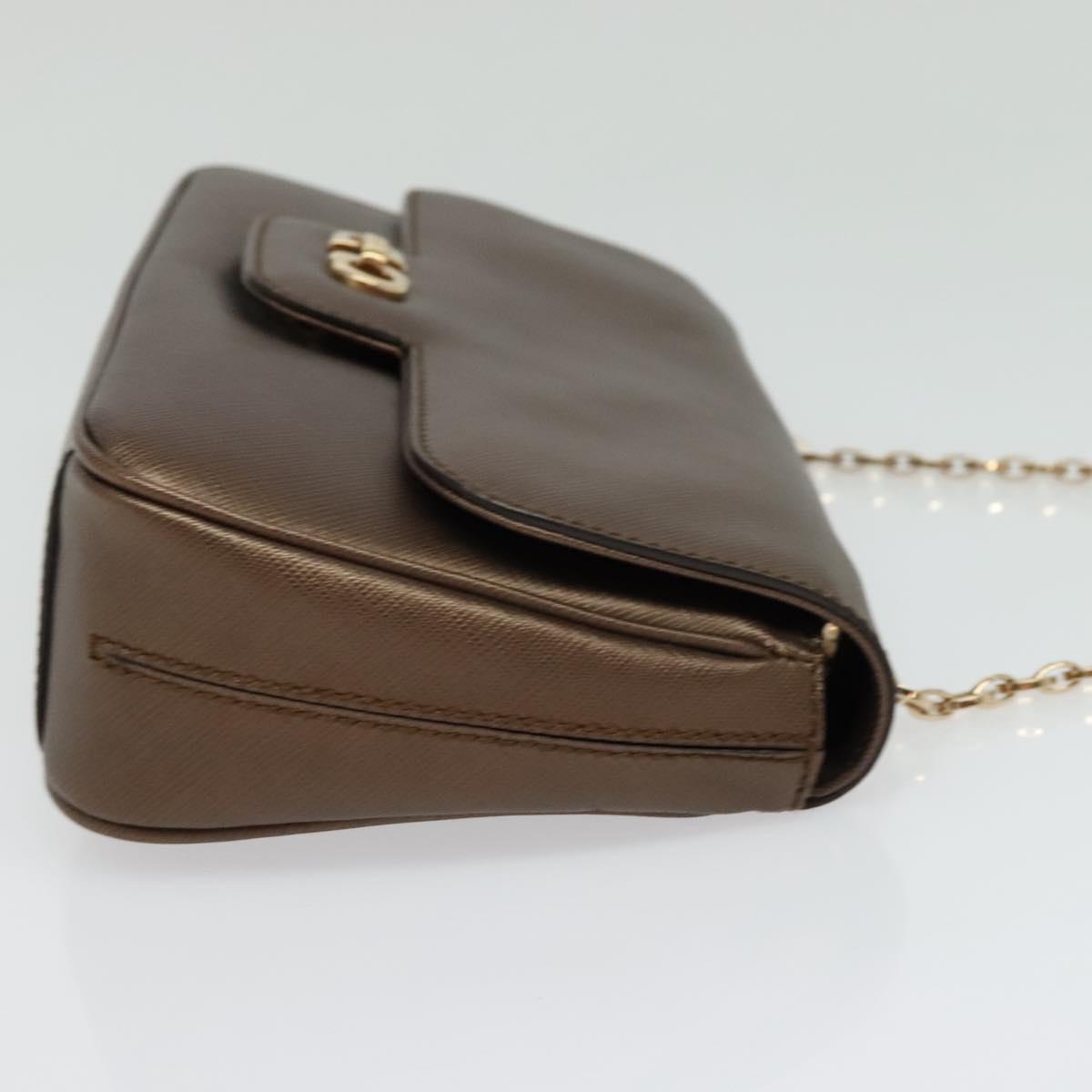 Salvatore Ferragamo Chain Gancini Shoulder Bag Leather Brown Gold Auth gh694