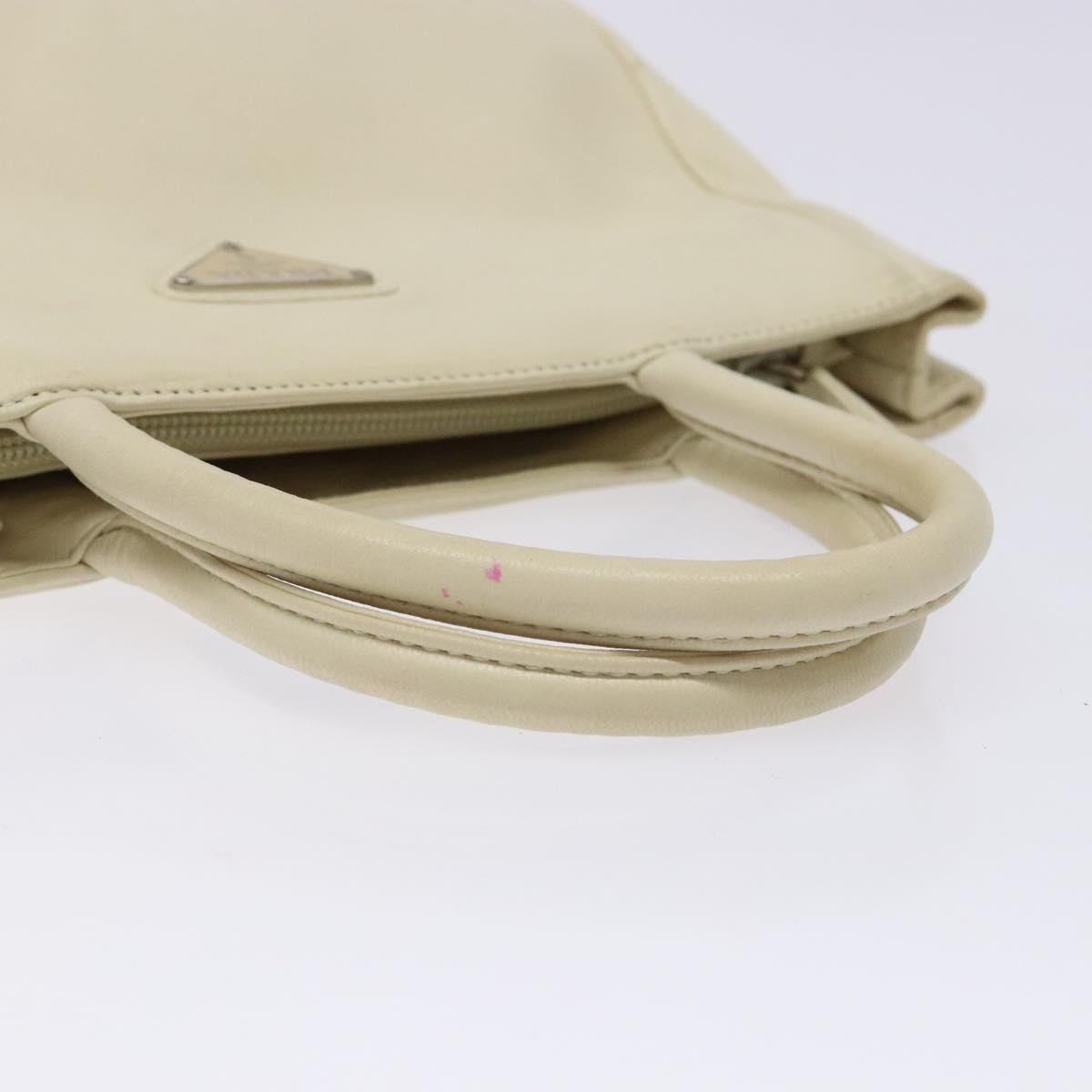 PRADA Tote Bag Leather White Silver Auth gh702