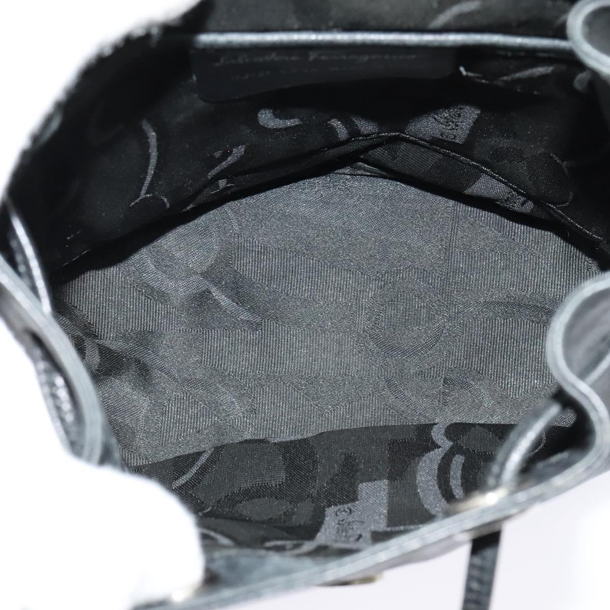 Salvatore Ferragamo Gancini Backpack Leather Black Silver Auth gh705