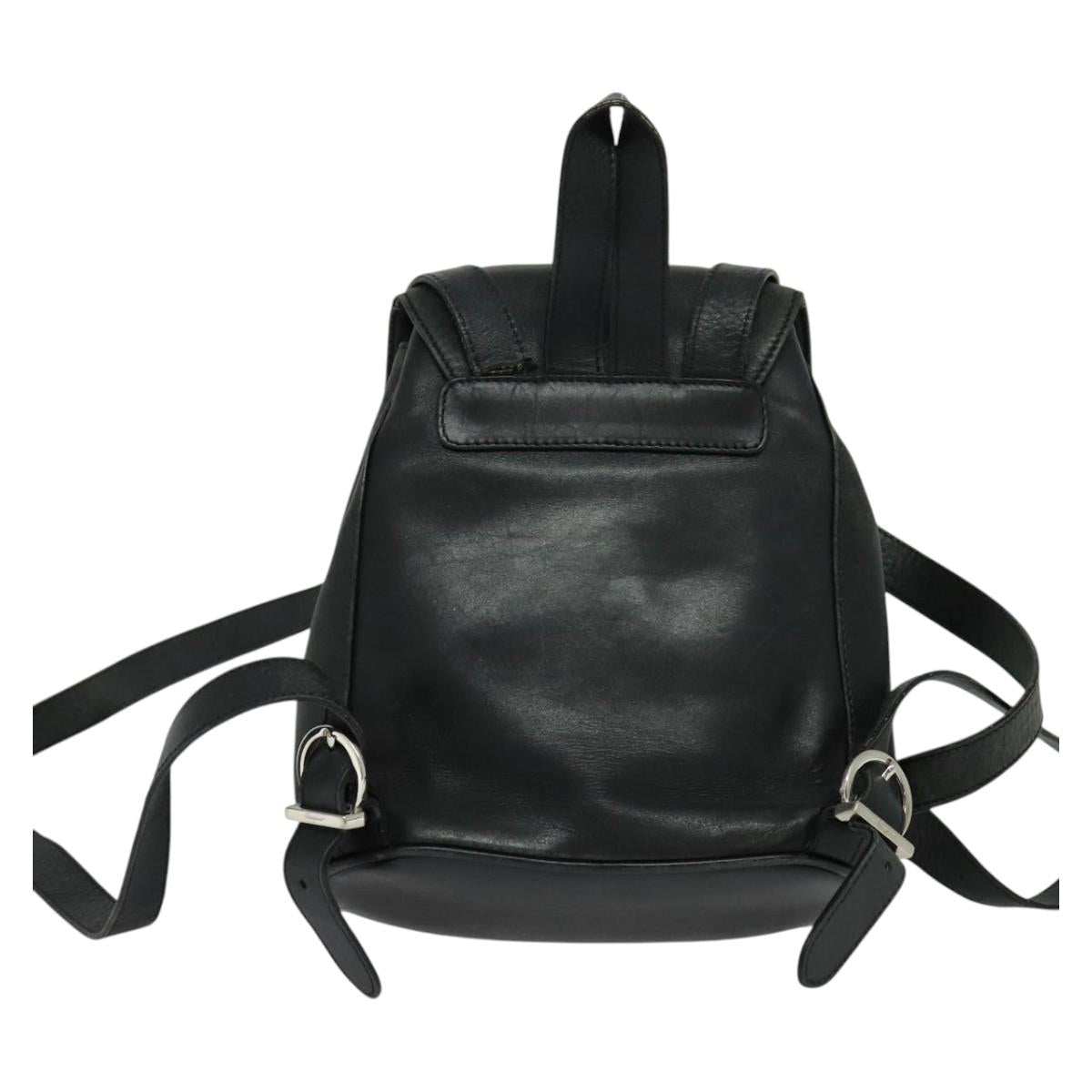 Salvatore Ferragamo Gancini Backpack Leather Black Silver Auth gh705