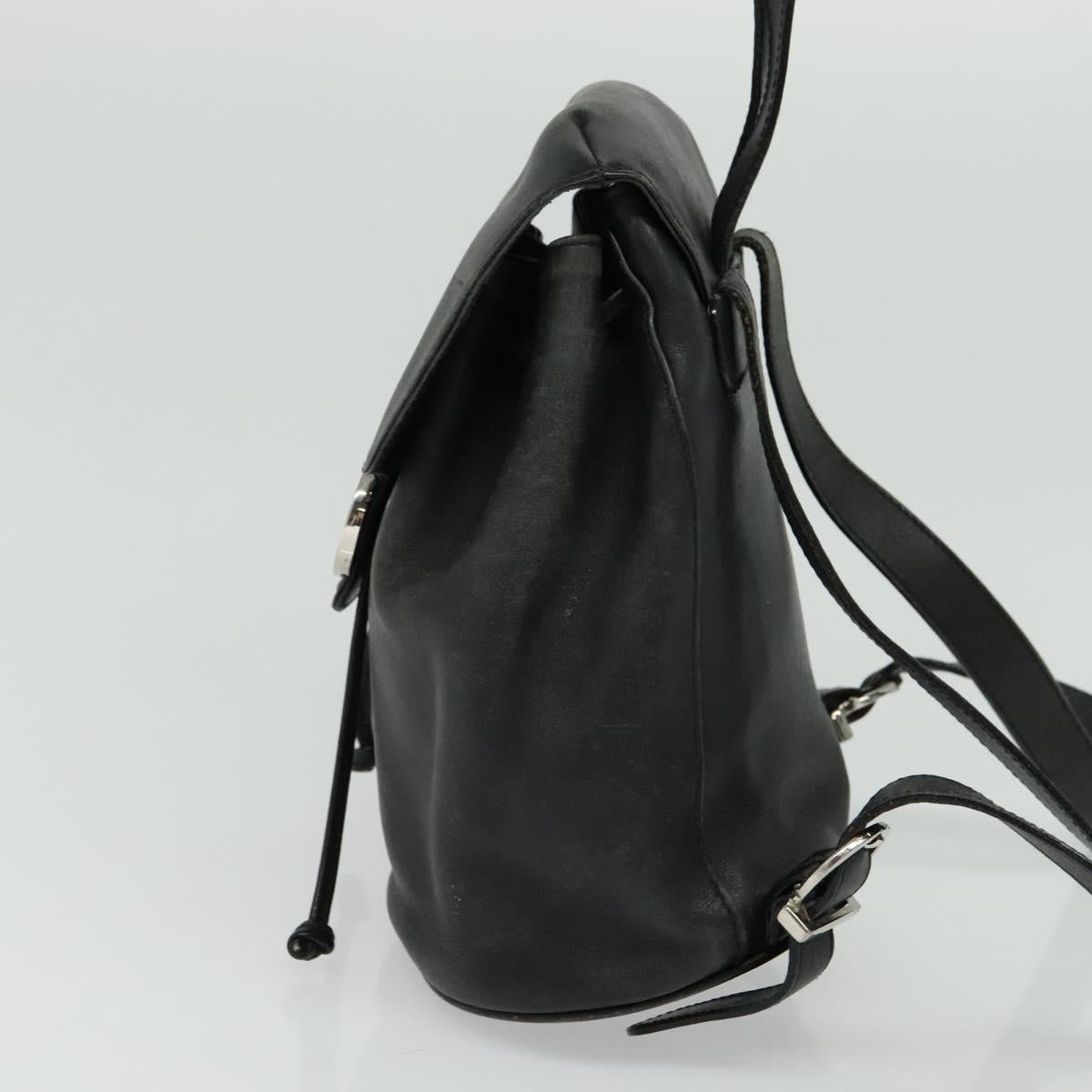 Salvatore Ferragamo Gancini Backpack Leather Black Silver Auth gh705