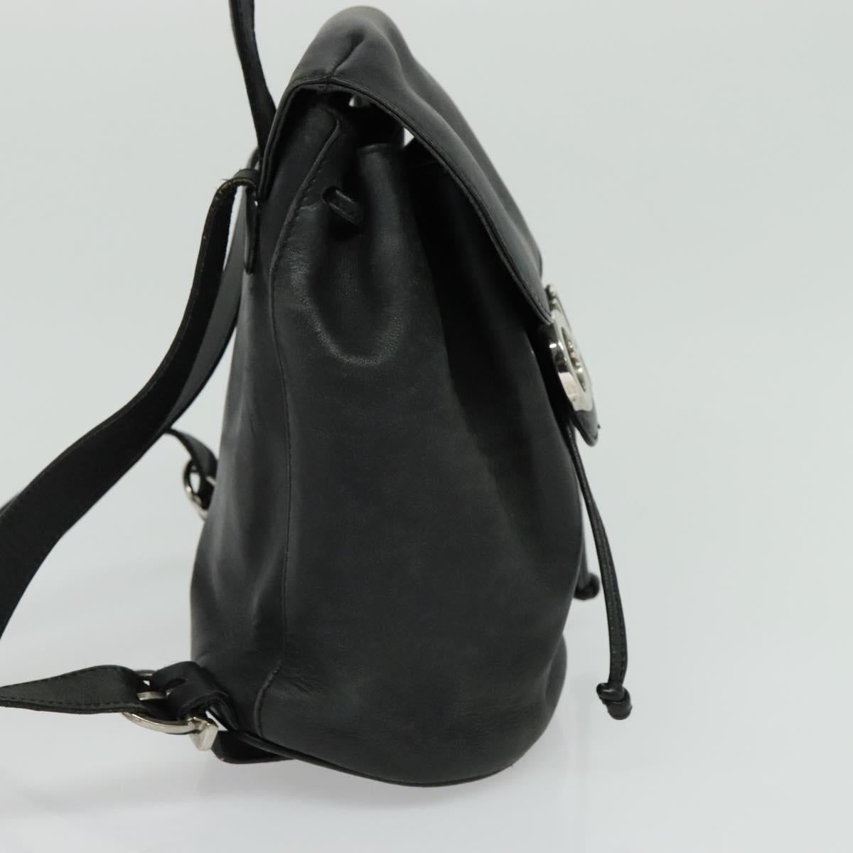 Salvatore Ferragamo Gancini Backpack Leather Black Silver Auth gh705