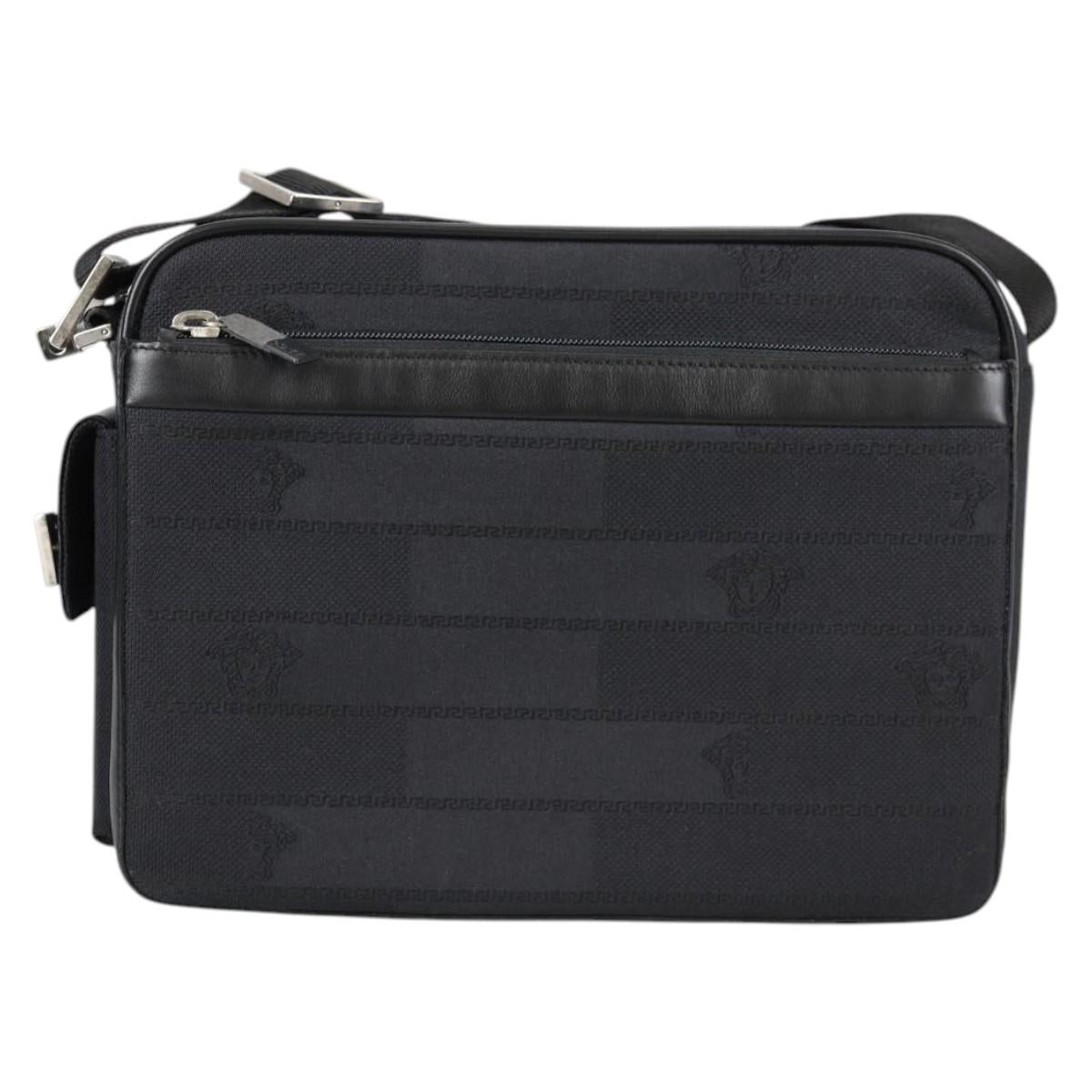 Gianni Versace Shoulder Bag Canvas Black Silver Auth gh707