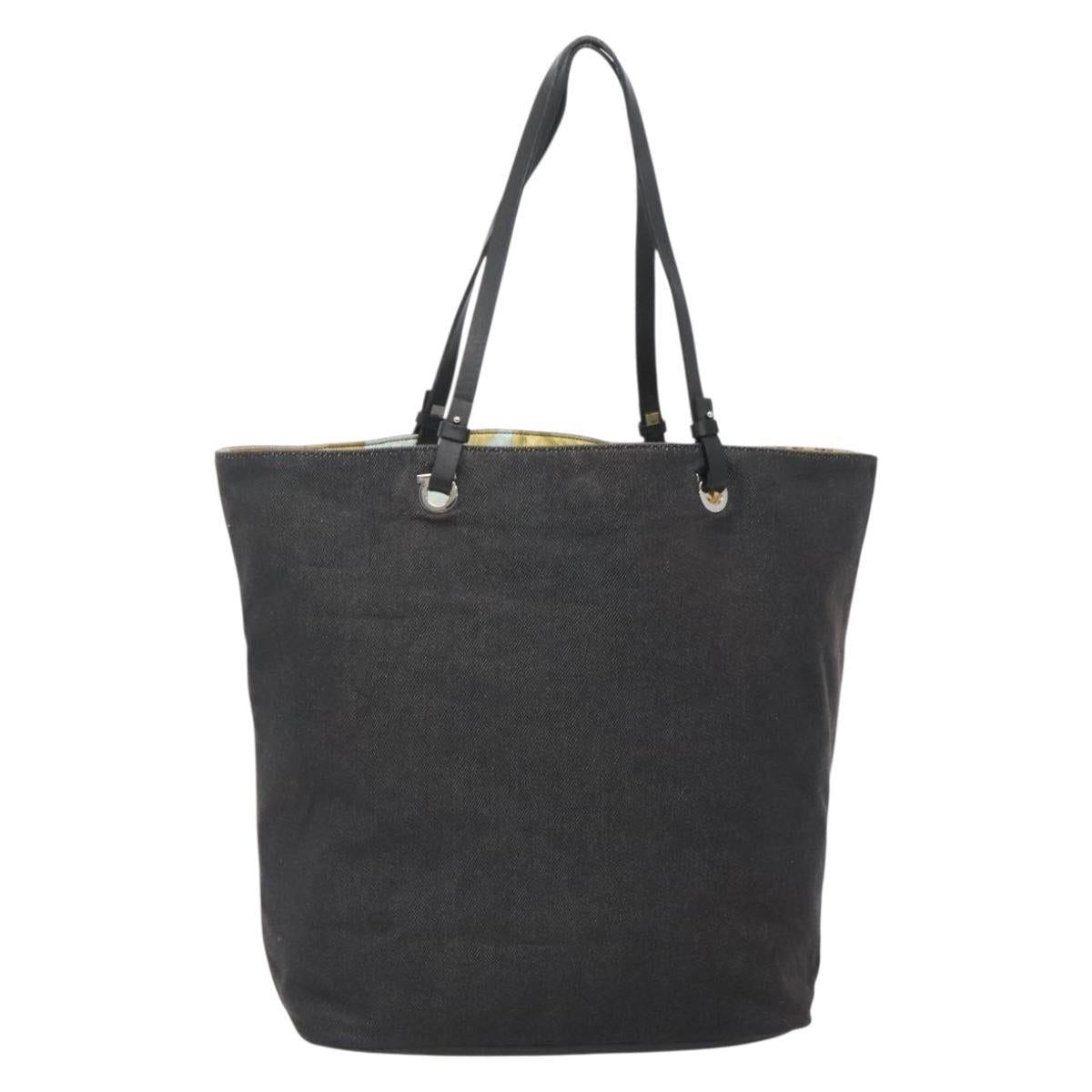 Salvatore Ferragamo Tote Bag Canvas Black Silver Auth gh708
