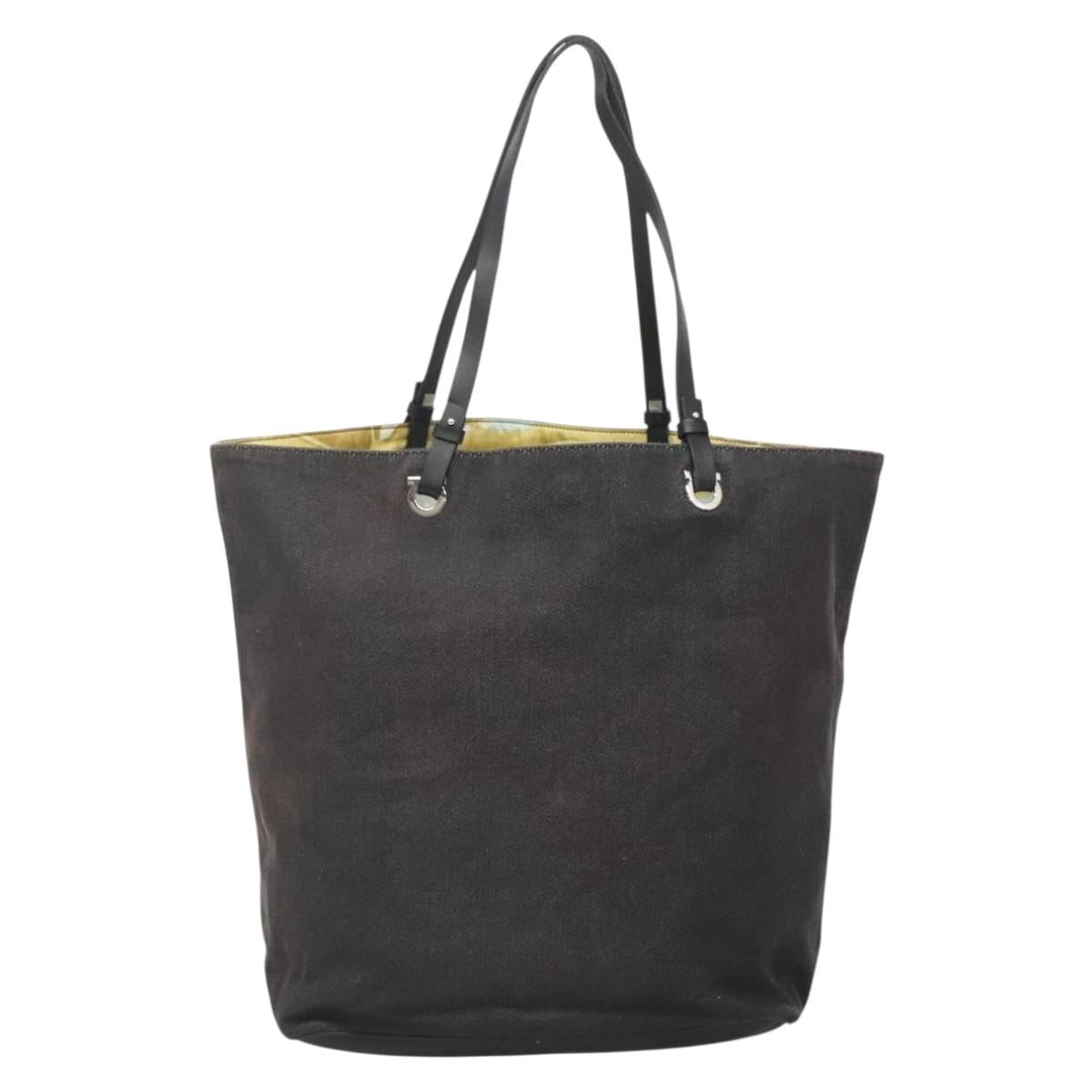 Salvatore Ferragamo Tote Bag Canvas Black Silver Auth gh708