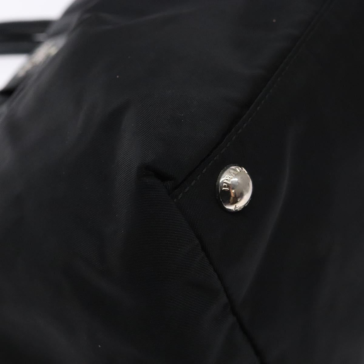 PRADA Ribbon Hand Bag Leather Nylon Black Silver Auth gh713