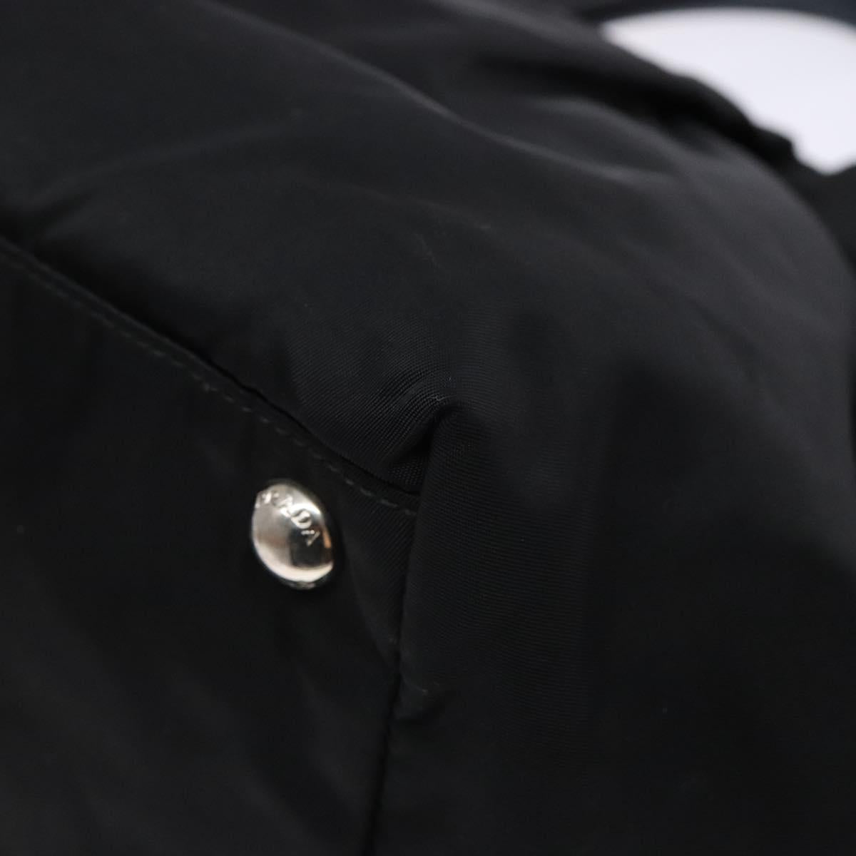 PRADA Ribbon Hand Bag Leather Nylon Black Silver Auth gh713