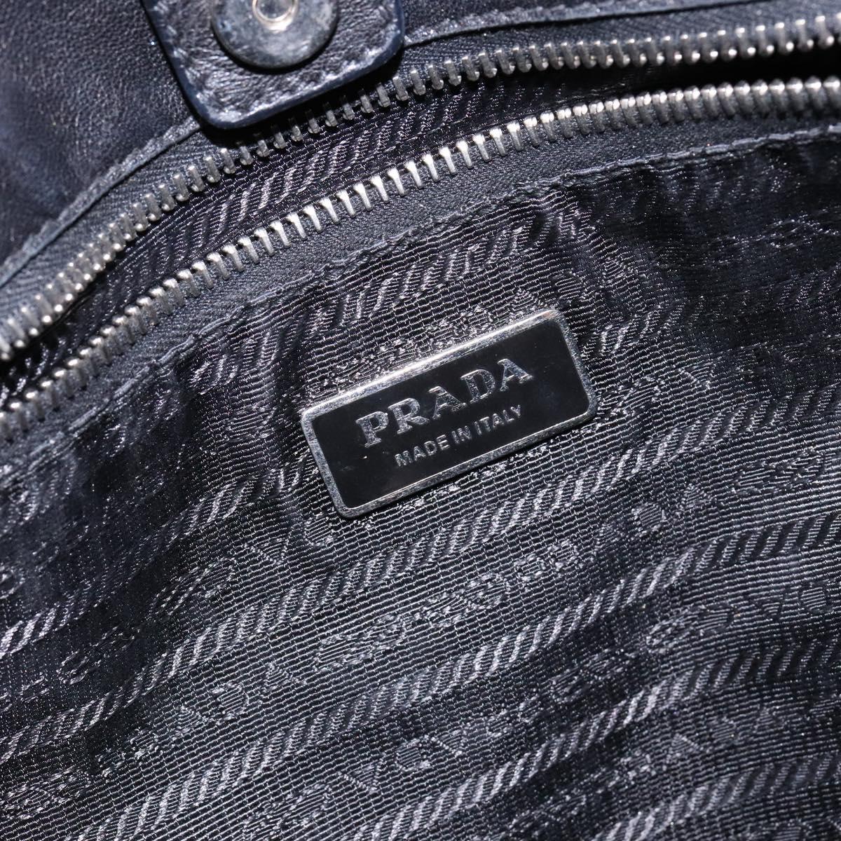 PRADA Ribbon Hand Bag Leather Nylon Black Silver Auth gh713