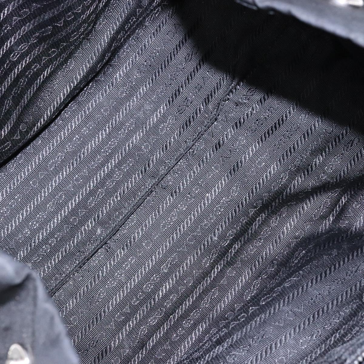 PRADA Ribbon Hand Bag Leather Nylon Black Silver Auth gh713