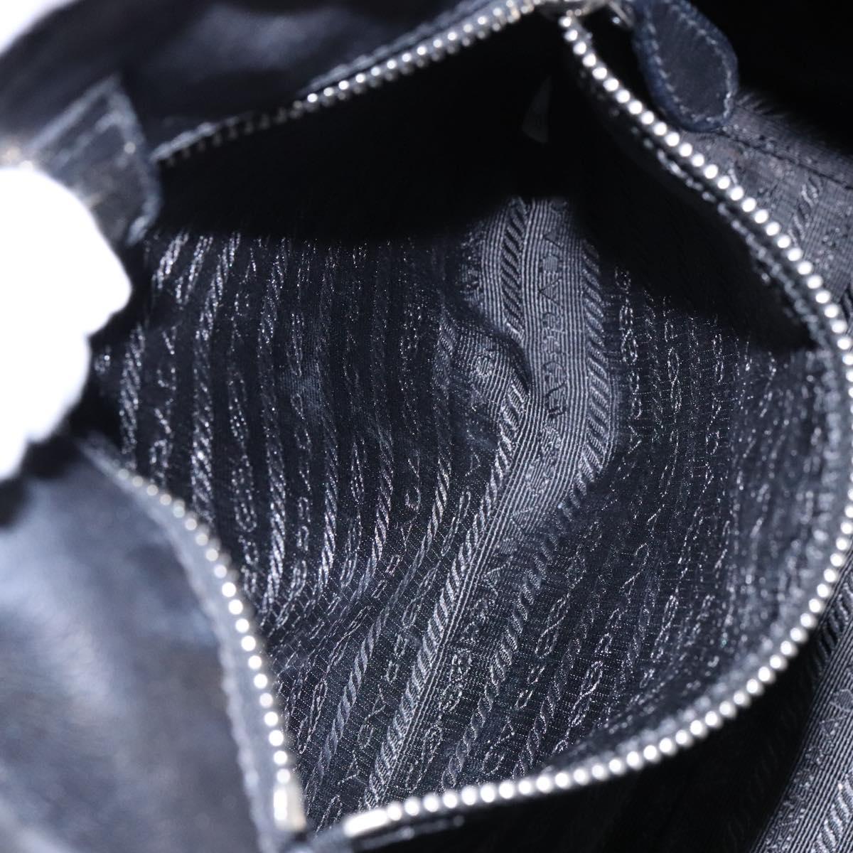 PRADA Ribbon Hand Bag Leather Nylon Black Silver Auth gh713