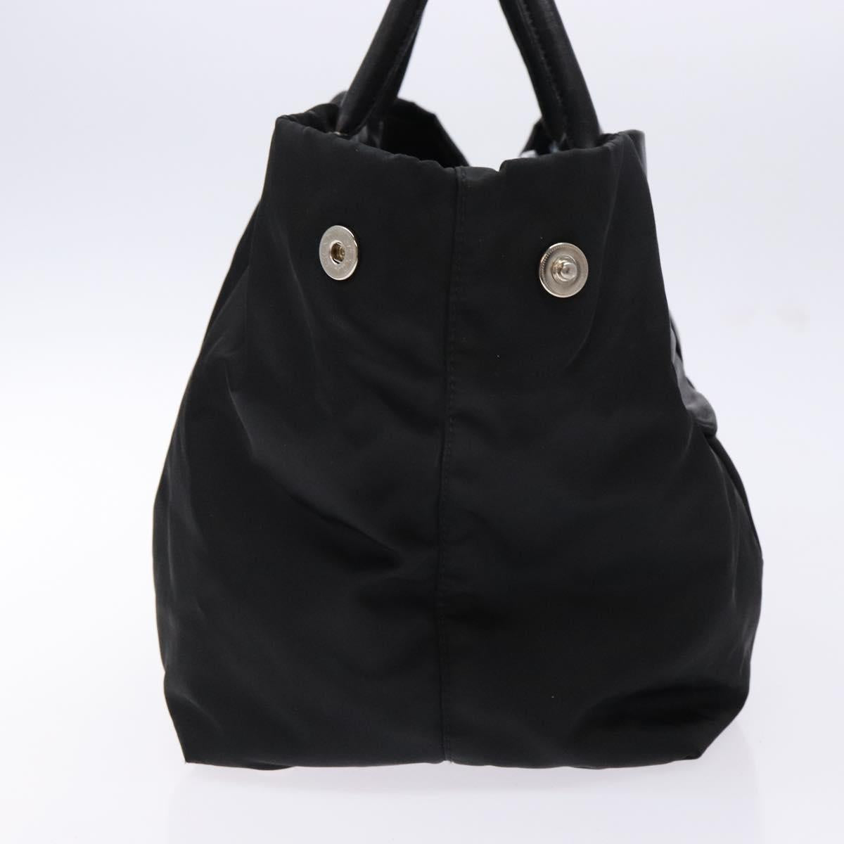 PRADA Ribbon Hand Bag Leather Nylon Black Silver Auth gh713