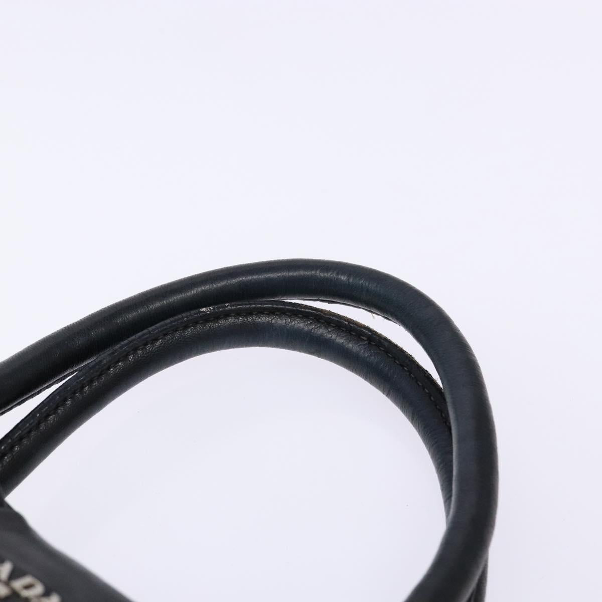 PRADA Ribbon Hand Bag Leather Nylon Black Silver Auth gh713