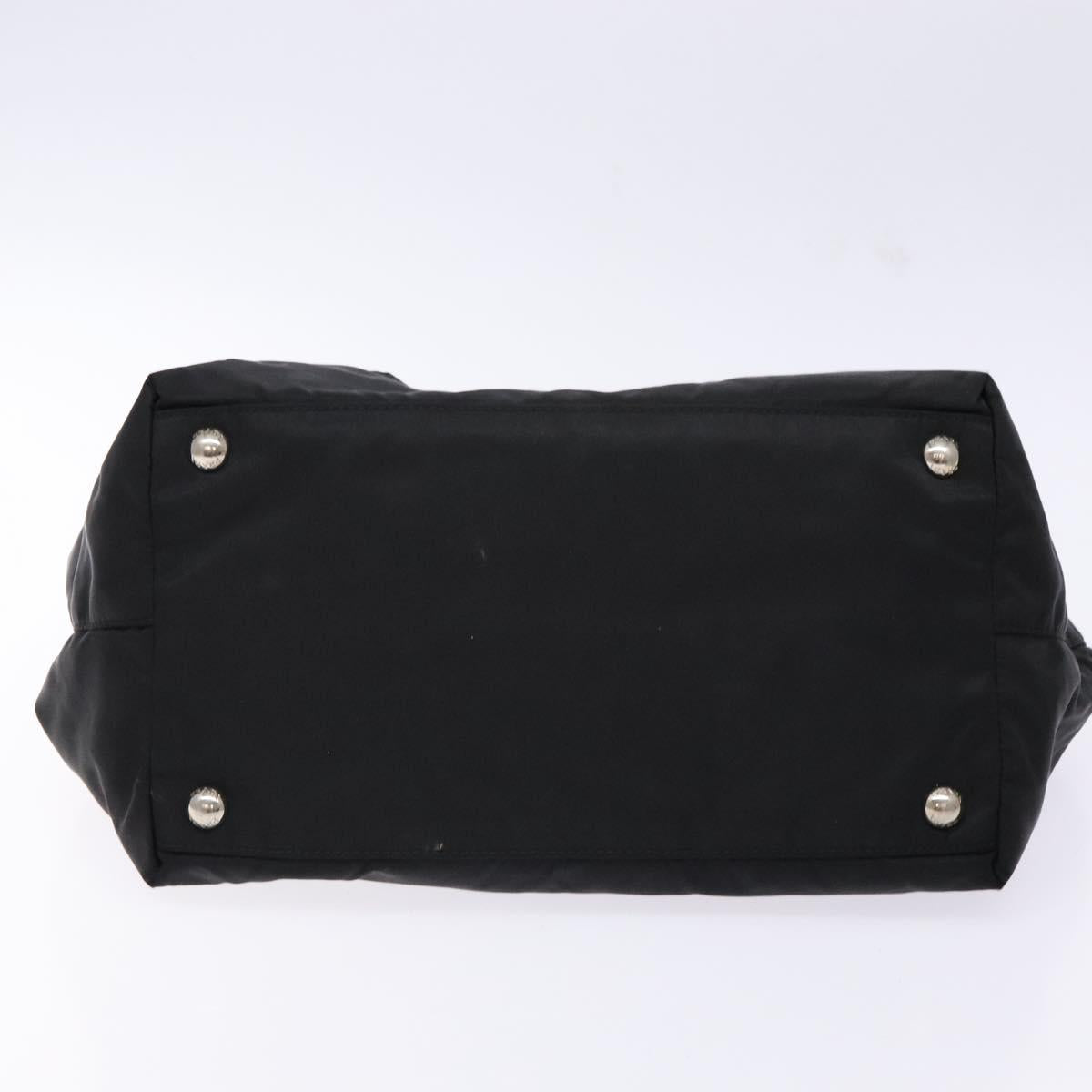 PRADA Ribbon Hand Bag Leather Nylon Black Silver Auth gh713