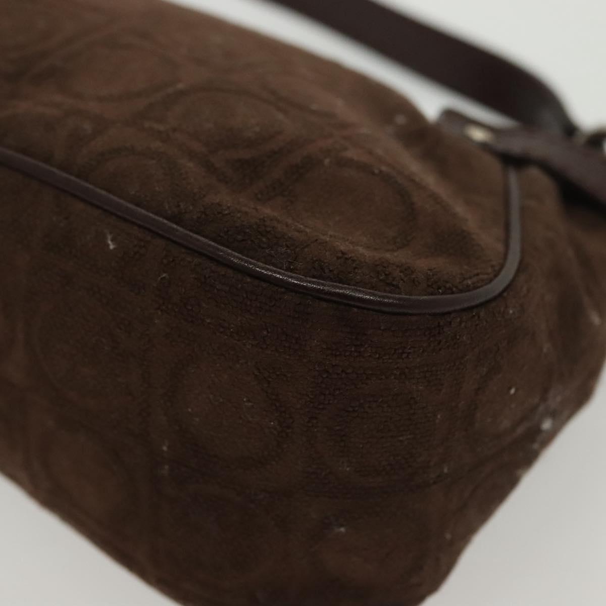 Salvatore Ferragamo Accessory Pouch Suede Brown Silver Auth gh716