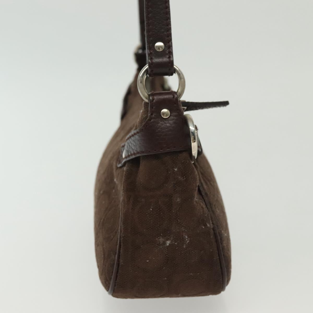 Salvatore Ferragamo Accessory Pouch Suede Brown Silver Auth gh716