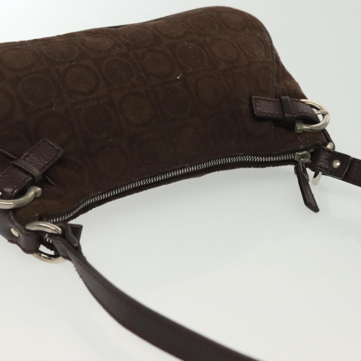 Salvatore Ferragamo Accessory Pouch Suede Brown Silver Auth gh716