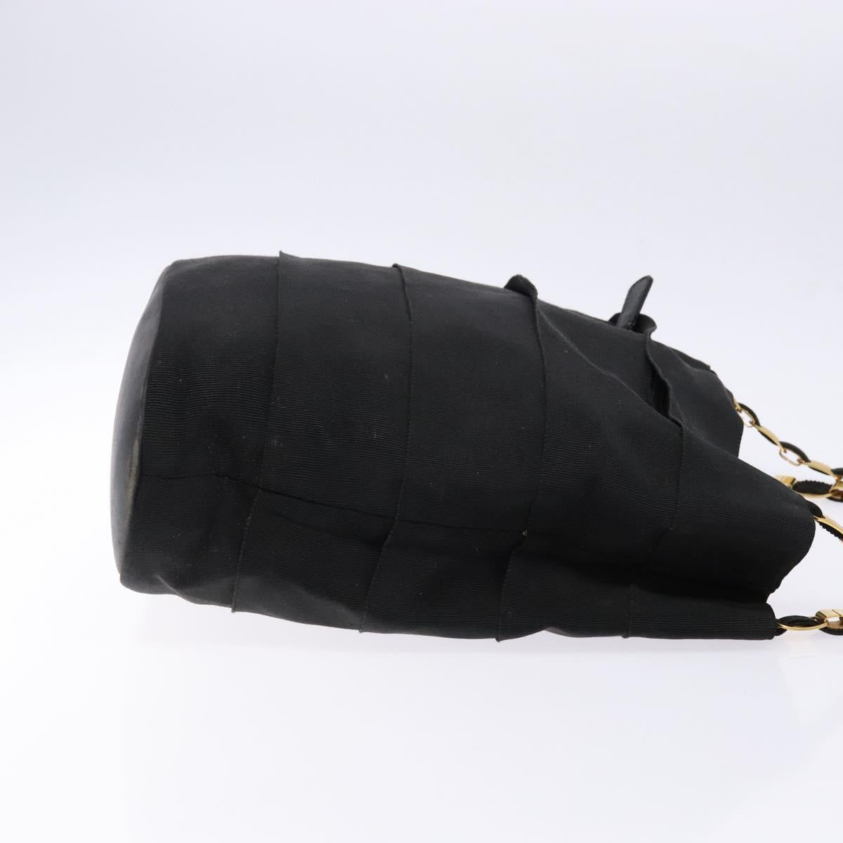Salvatore Ferragamo Chain Shoulder Bag Canvas Black Gold Auth gh718