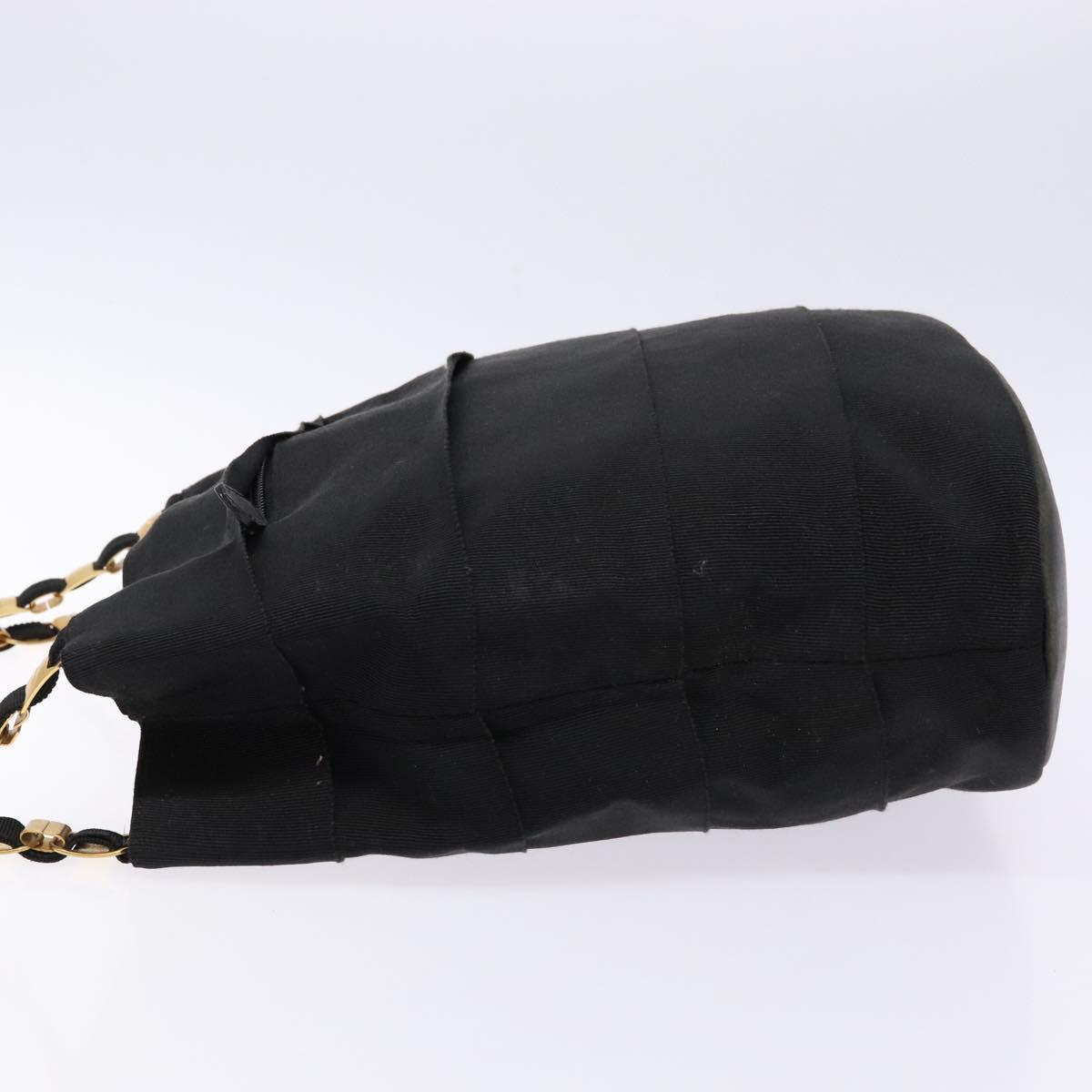Salvatore Ferragamo Chain Shoulder Bag Canvas Black Gold Auth gh718