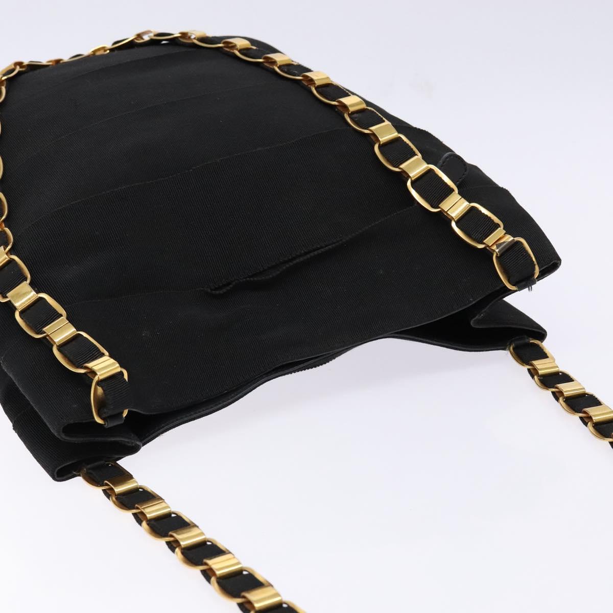 Salvatore Ferragamo Chain Shoulder Bag Canvas Black Gold Auth gh718