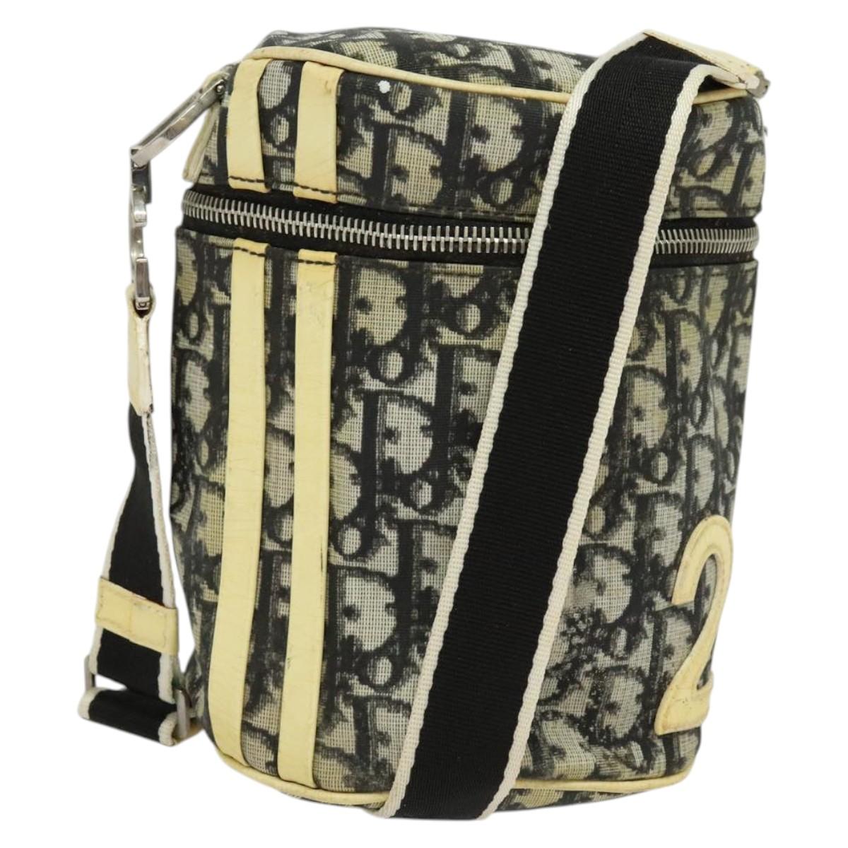 Christian Dior Trotter Canvas Shoulder Bag Black Silver Auth gh722