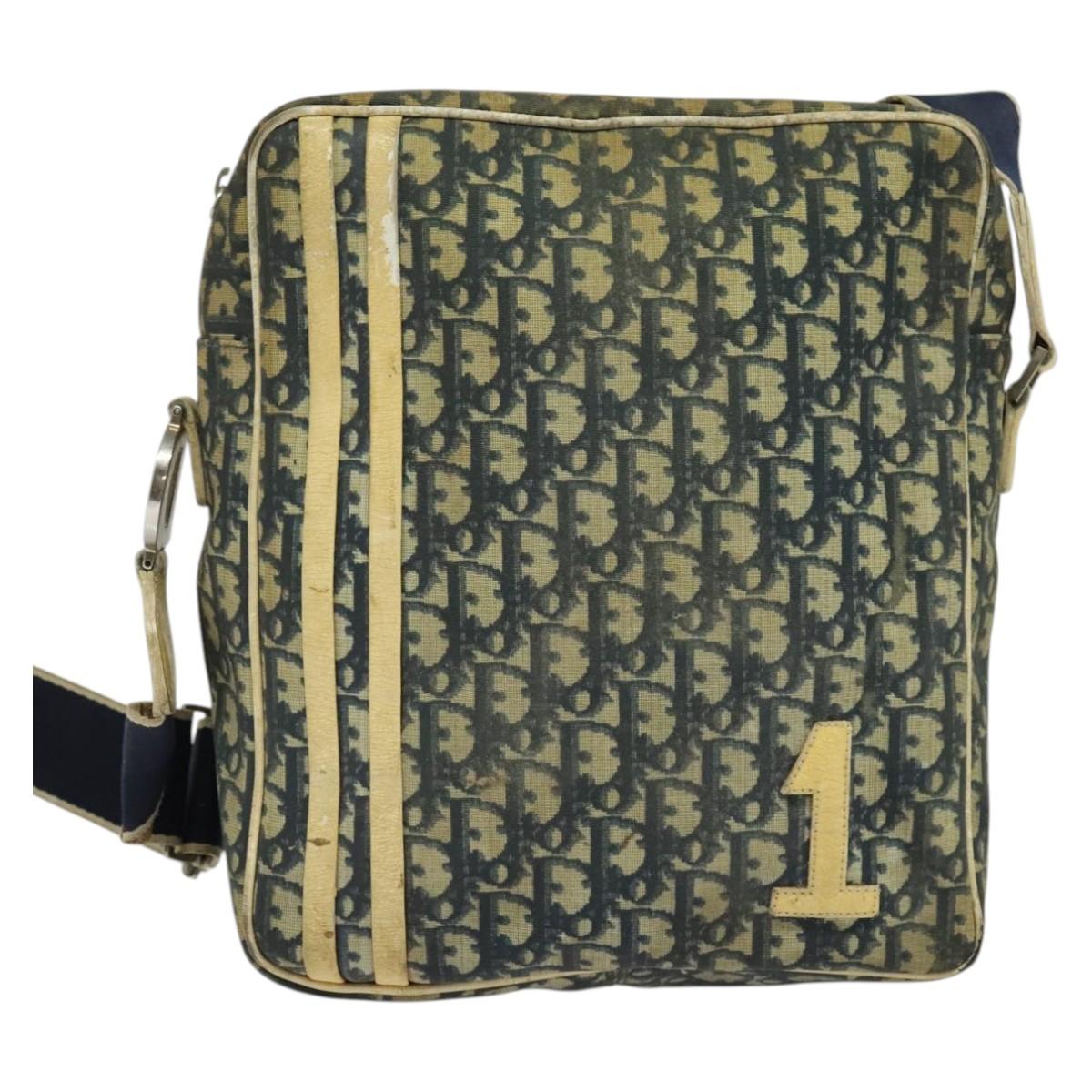 Christian Dior Trotter Canvas Shoulder Bag Navy Silver Auth gh726
