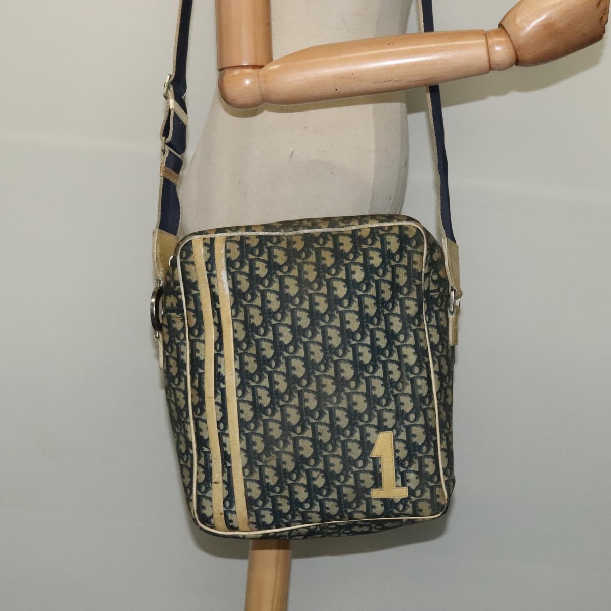 Christian Dior Trotter Canvas Shoulder Bag Navy Silver Auth gh726