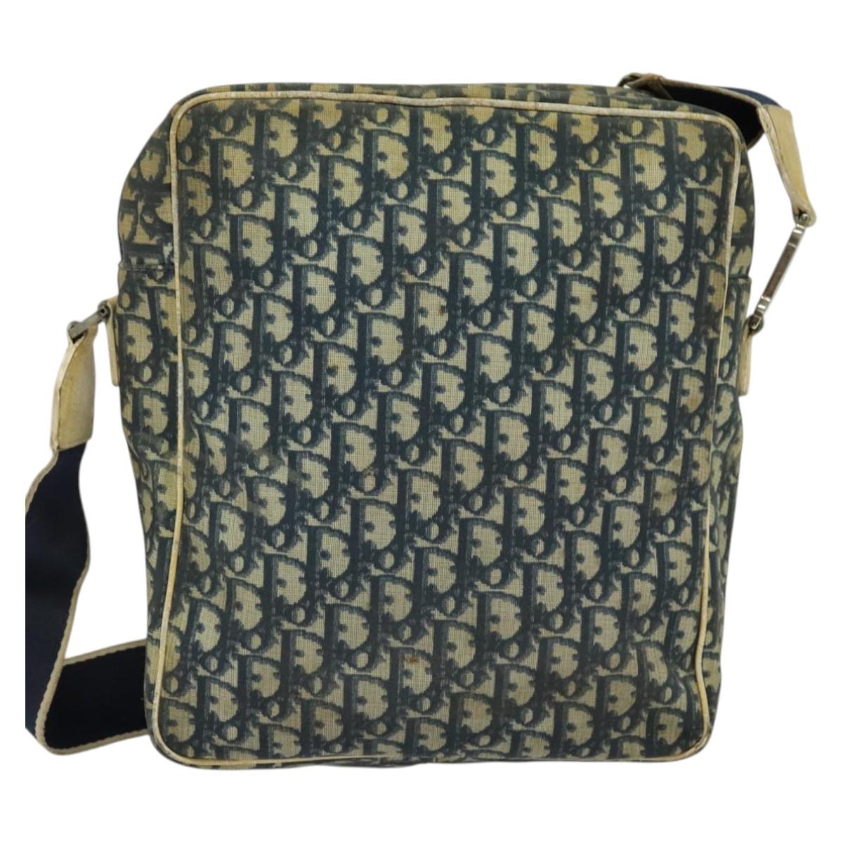 Christian Dior Trotter Canvas Shoulder Bag Navy Silver Auth gh726