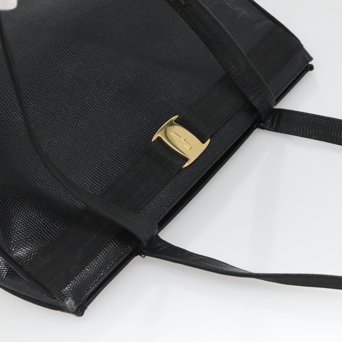 Salvatore Ferragamo Vala Tote Bag Leather Black Gold Auth gh727