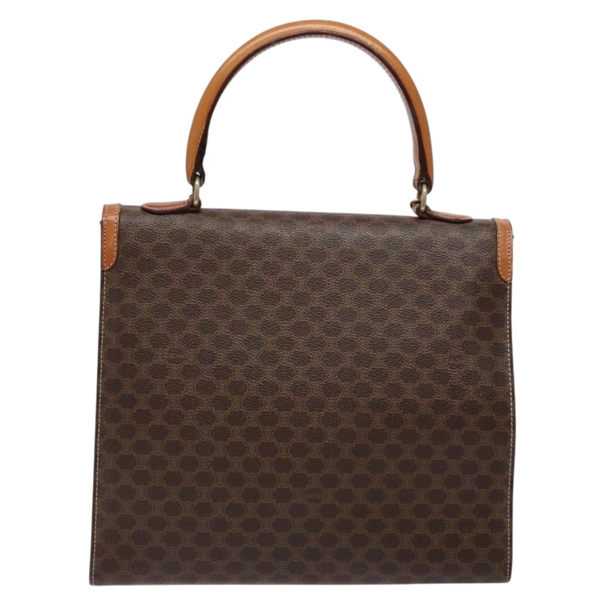 CELINE Macadam Canvas Hand Bag PVC Leather Brown Gold Auth gh737