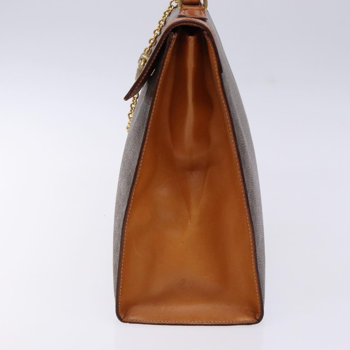 CELINE Macadam Canvas Hand Bag PVC Leather Brown Gold Auth gh737