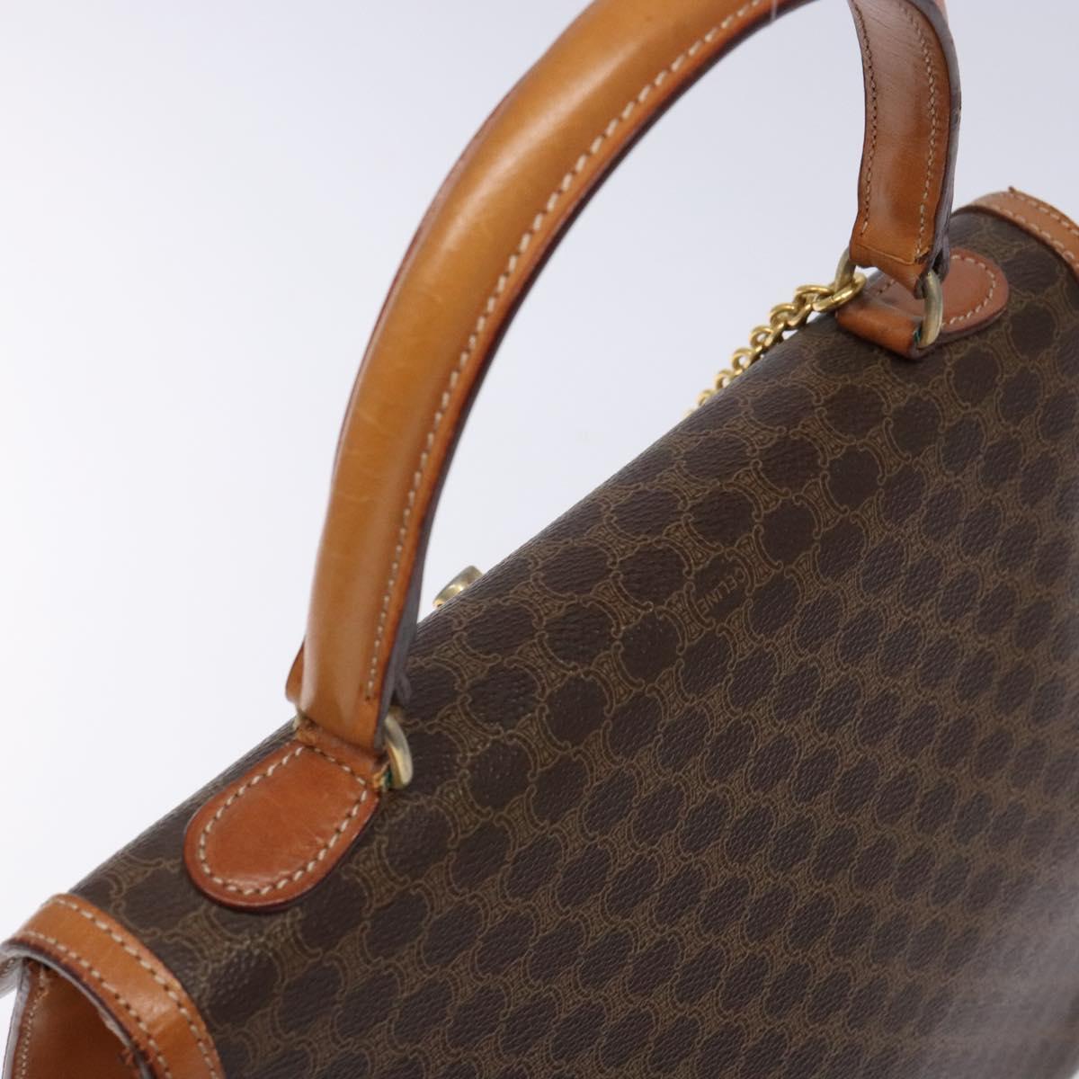 CELINE Macadam Canvas Hand Bag PVC Leather Brown Gold Auth gh737