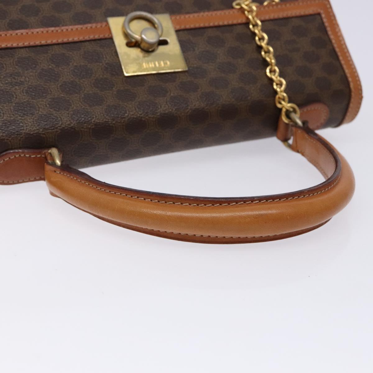 CELINE Macadam Canvas Hand Bag PVC Leather Brown Gold Auth gh737