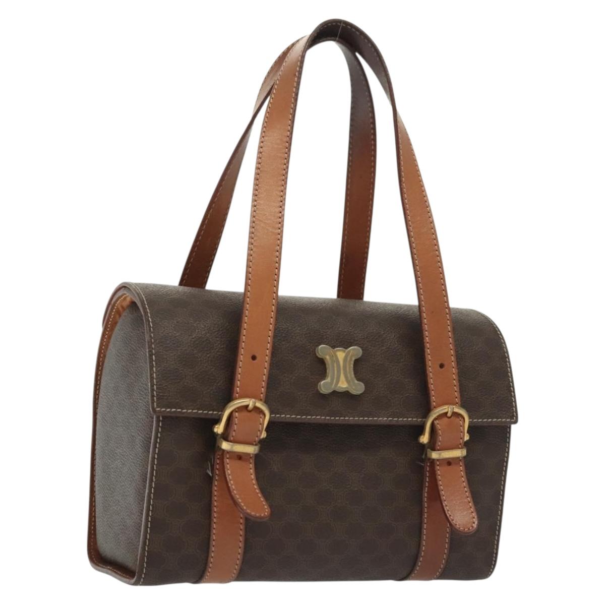 CELINE Macadam Canvas Hand Bag PVC Leather Brown Gold Auth gh739