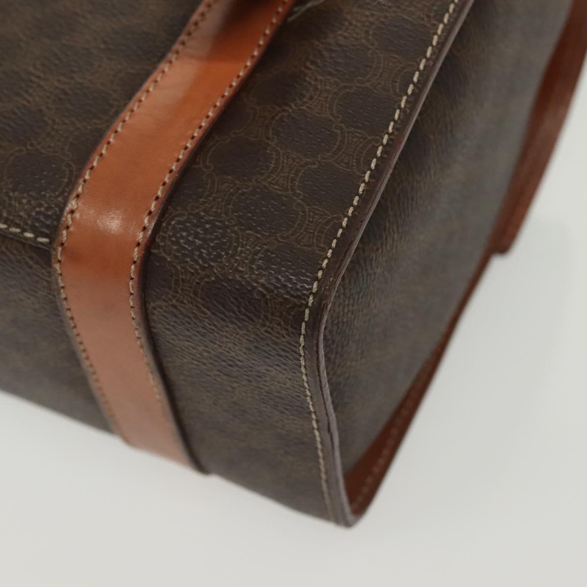 CELINE Macadam Canvas Hand Bag PVC Leather Brown Gold Auth gh739