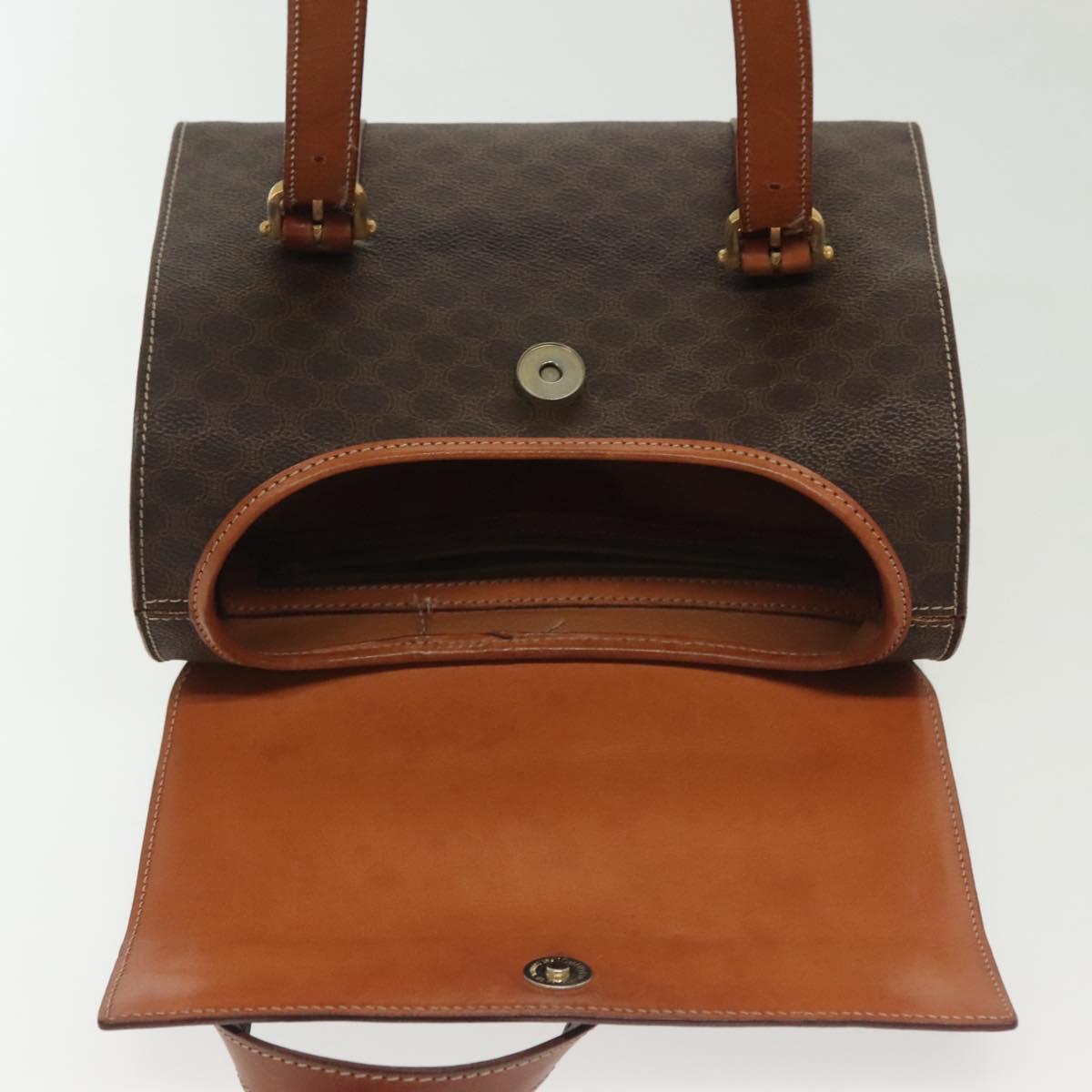 CELINE Macadam Canvas Hand Bag PVC Leather Brown Gold Auth gh739
