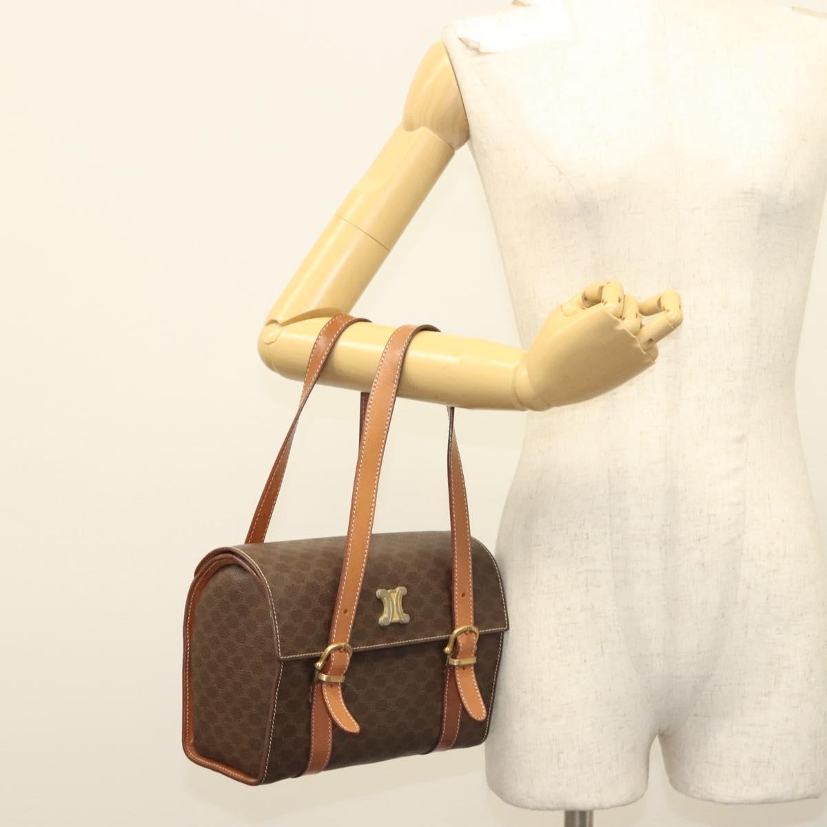 CELINE Macadam Canvas Hand Bag PVC Leather Brown Gold Auth gh739