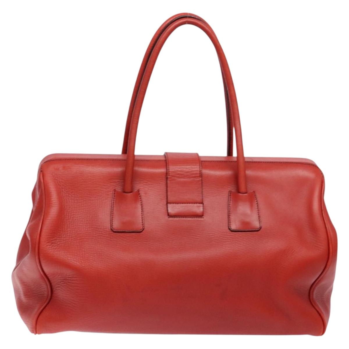 PRADA Hand Bag Leather Red Silver Auth gh740