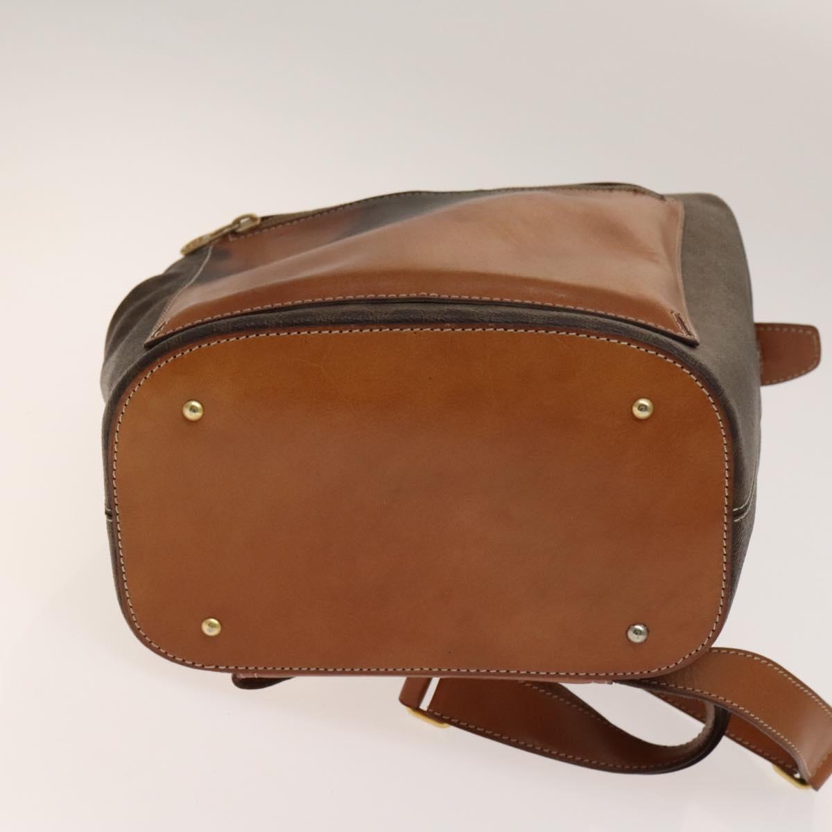 CELINE Macadam Canvas Backpack PVC Leather Brown Gold Auth gh742