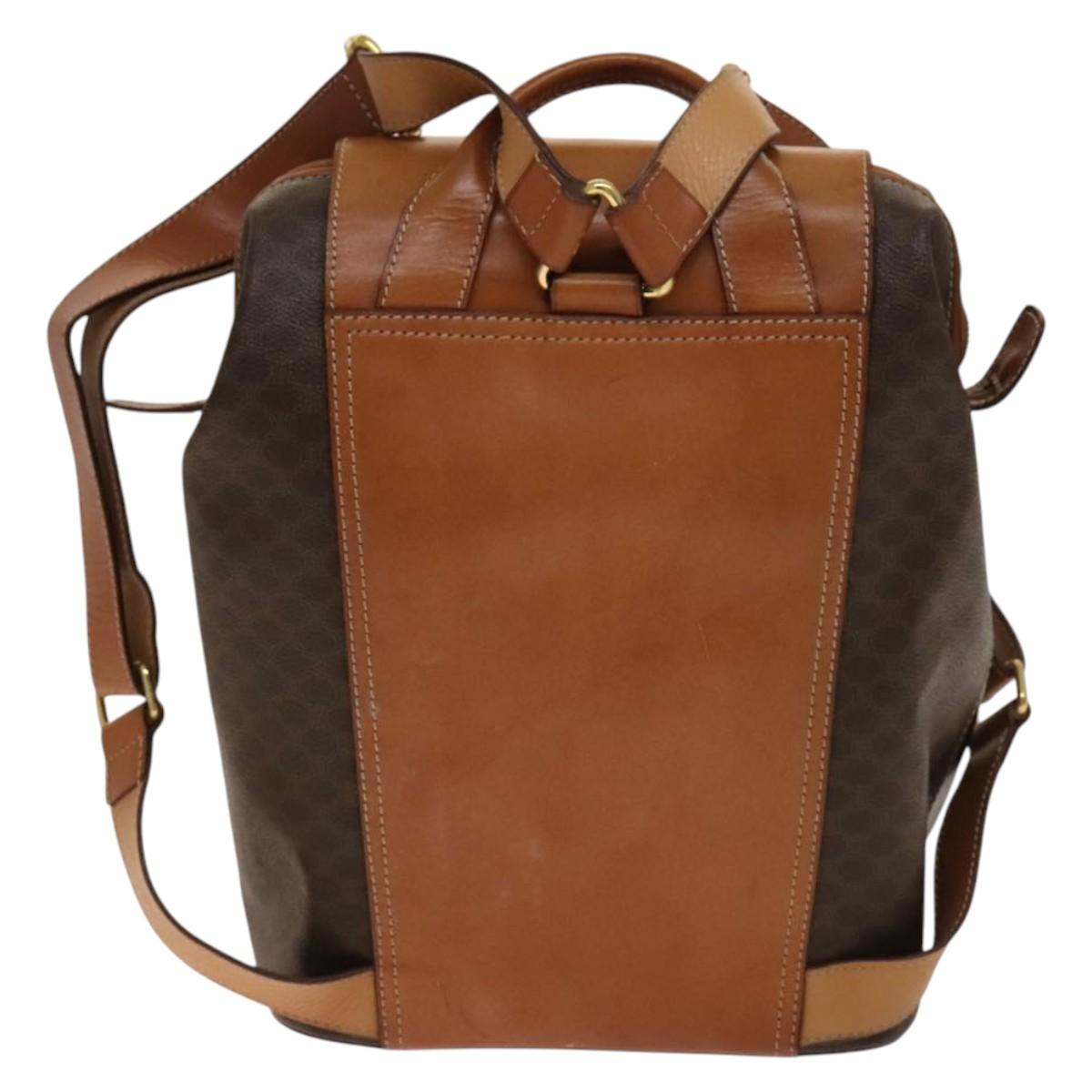 CELINE Macadam Canvas Backpack PVC Leather Brown Gold Auth gh742