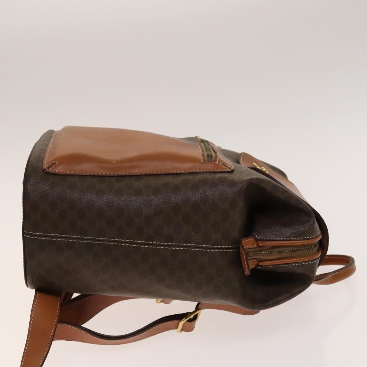 CELINE Macadam Canvas Backpack PVC Leather Brown Gold Auth gh742