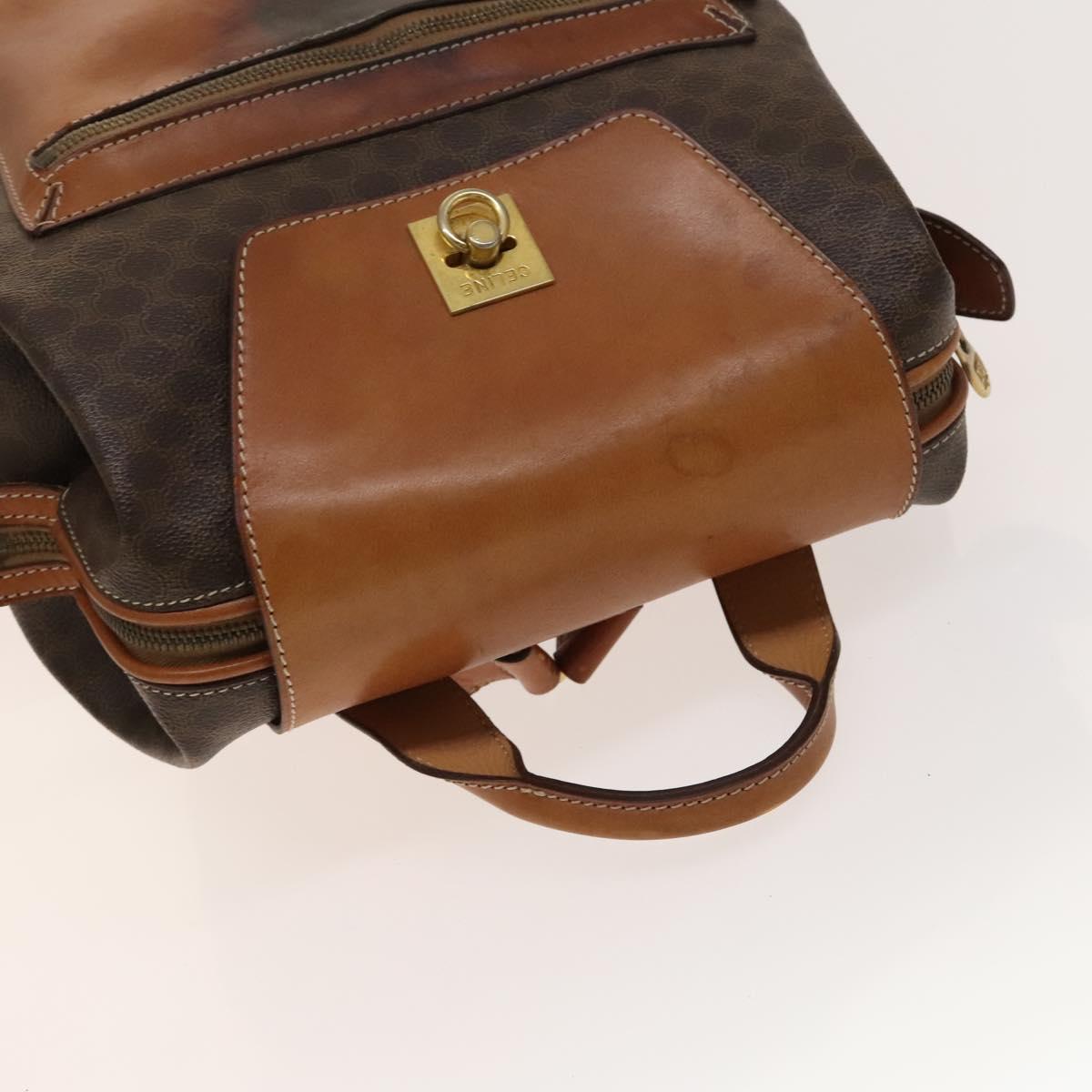 CELINE Macadam Canvas Backpack PVC Leather Brown Gold Auth gh742