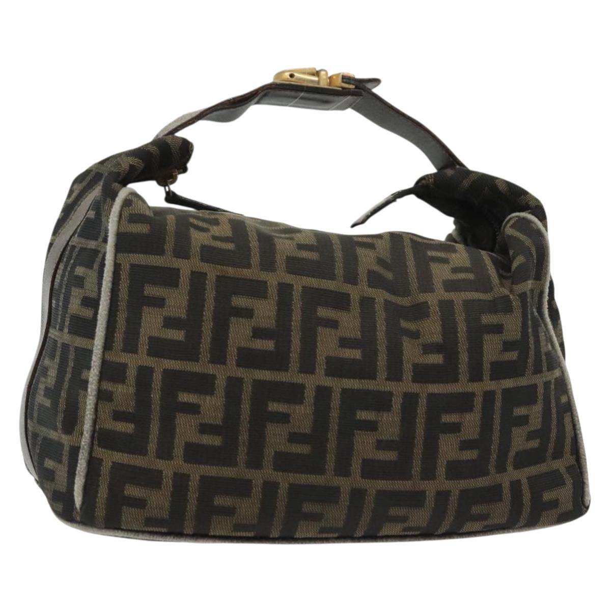 FENDI Zucca Canvas Vanity Pouch Black Brown gold Auth gh745
