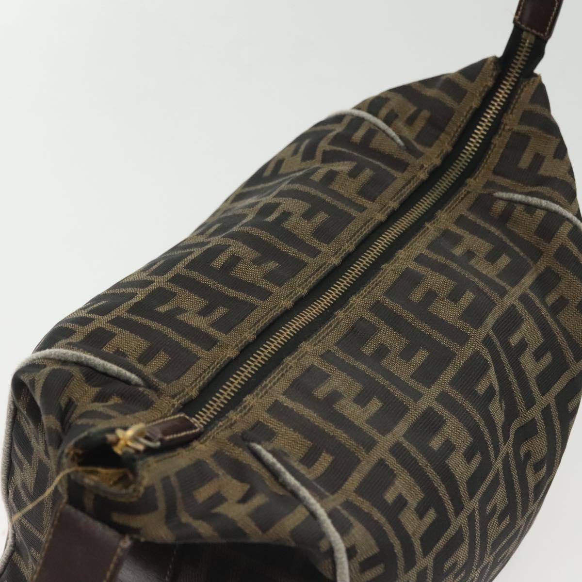 FENDI Zucca Canvas Vanity Pouch Black Brown gold Auth gh745