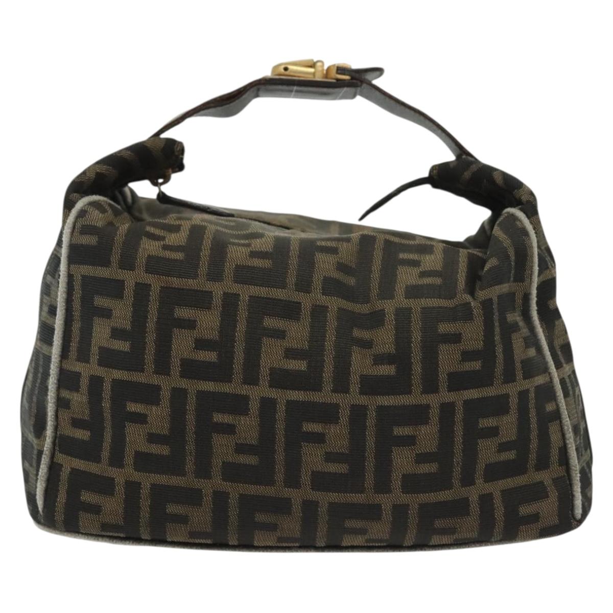 FENDI Zucca Canvas Vanity Pouch Black Brown gold Auth gh745