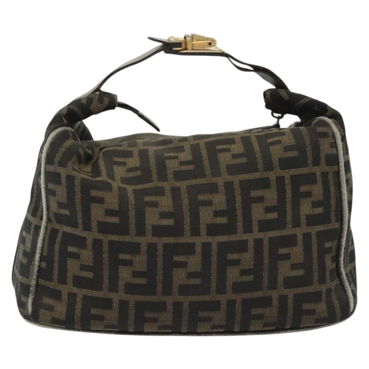 FENDI Zucca Canvas Vanity Pouch Black Brown gold Auth gh745